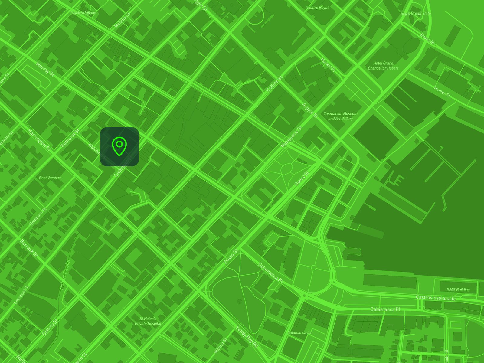 Map of Hobart with In The Hanging Garden Precinct